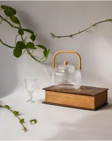 Resim Bambu Saplı Cam Demlik - Cam Çaydanlık - 1 Litre Şeffaf 