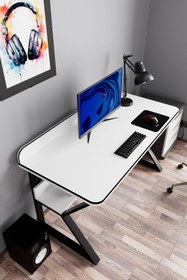 Resim Evdemo Pulsar Oyuncu Masası Çalışma Ofis Masası Gaming Masa Beyaz 