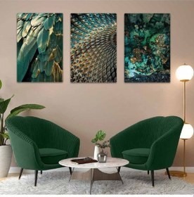 Resim Yeşil Renkli Bitkiler 3'lü Mdf Tablo Set 