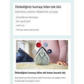 Resim Philips 9 Bar Perfectcare 9000 Serisi Kumaş Tanıma Özellikli Taban Kameralı Premium Buhar Kazanlı Ütü, 3100WATT, 750G Güçlü Buhar + Lambader (Onerous) 