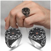 Resim Pusula Desenli Mikro Taşlı 925 Gümüş Erkek Yüzük 