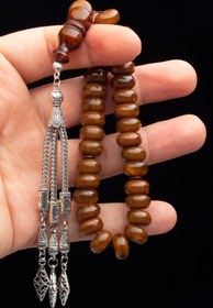 Resim OTTOTESBİH Tekerlek Kesim 7x12mm Açık Kahve Tonları Bilek Boy Kokulu Toz Kehribar Tesbih 