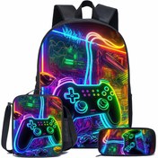 Resim Oyun Konsolu Desenli Erkek Sırt Çantası, Öğrenci Okul Çantası Üç Parça Set - Canlı Neon Renkleri, Dayanıklı Kumaş, Çoklu Bölümler, Ayarlanabilir Askılar, Okul ve Seyahat için Mükemmel, Okul Sırt Çantası, Seyahat Çantası, Modern Sırt Çantası, Güvenli Fermuar Kapatma, Gençler için 