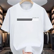 Resim Erkekler için Siyah Günlük Bisiklet Yaka T-Shirt, Paris Harf Baskılı – Spor ve Dış Aktiviteler için Trend Kısa Kollu Yazlık Tişört, Hafif Polyester Kumaş, Makinede Yıkanabilir 
