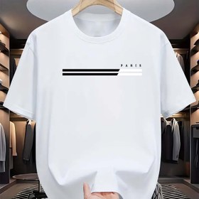 Resim Erkekler için Siyah Günlük Bisiklet Yaka T-Shirt, Paris Harf Baskılı – Spor ve Dış Aktiviteler için Trend Kısa Kollu Yazlık Tişört, Hafif Polyester Kumaş, Makinede Yıkanabilir 
