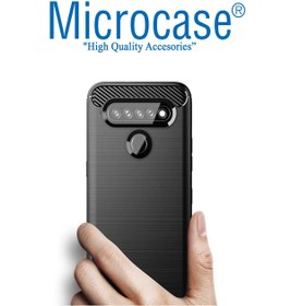Resim Microcase Lg K41s Brushed Carbon Fiber Silikon Kılıf - Siyah 