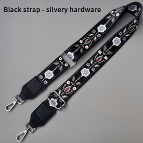 Resim Siyah Çiçek Desenli Esnek Omuz Askılı, Hafif Polyester Dokuma, 145 cm Uzunluk, Seyahat Çantaları ve Tote Çantalar için Yeniden Kullanılabilir 