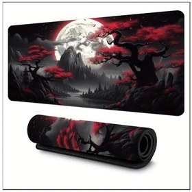 Resim 70x30 Cm Karanlık Kırmızı Ay Temalı Kaydırmaz Taban Speed Yüzey Oyuncu Mouse Pad Gaming 