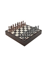Resim Gifthome Büyük Boy Metal İngiliz Satranç Takımı Antik Ve Ceviz Desenli Sandıklı Mdf Tahtası 36x36x6 Cm. 
