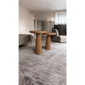 Resim Wood Wooden Ahşap Kahverengi Renk 2'li Set Mantar Yan Sehpa Fiskos Çiçeklik Decorative 