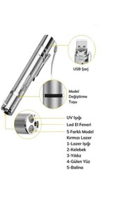 Resim RICHIE Usb Ile Şarj Edilebilen 3 In 1 Lazer Pointer Uv El Feneri + El Feneri Kırmızı Işık + Beyaz 