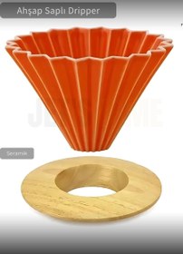 Resim Ahşap Kahve Demleme Standı Dripper Turuncu 
