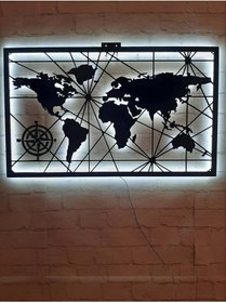 Resim Dünya Haritası Ahşap Led Işıklı Duvar Tablosu 