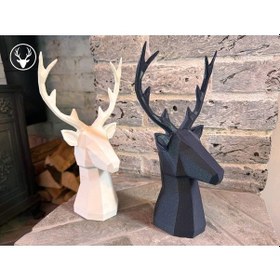 Resim 2 Adet Siyah Beyaz Dekoratif Geyik Görünümlü Poli Vazo, Dekoratif Biblo, Masa Üstü Geyik Kafası Obje 