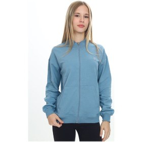 Resim Toontoy Kız Çocuk Dik Yaka Fermuarlı Cepli Nakış Baskılı Örme Hırka - 2 İplik Mavi 