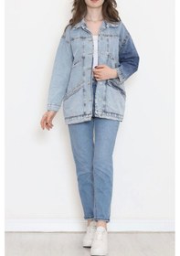 Resim Oversize Kot Ceket Buzmavi - 10002.1778. Çok Renkli 