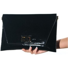 Resim Maorı Siyah Kırışık Rugan Kadın Clutch Çanta 