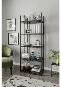 Resim Dekoratif 5 Raflı Kitaplık Siyah Mermer Desen 60x35 cm 