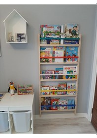 Resim Mrtahsap Montessori Kitaplık 5 Katlı Renkli Çıtalı (En 75 Cm) 