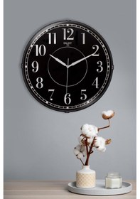 Resim Yaldızlı Rakamlı Siyah Zeminli Duvar Saati 35 Cm Gri - Siyah 