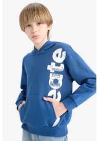 Resim DeFacto Erkek Çocuk Kapüşonlu Kanguru Cepli Baskılı Sweatshirt D7713A825SPIN27 