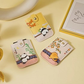 Resim Sevimli Panda & Çiçek Desenli Çıtçıt Kapatmalı Kartlık - Kadınlar için İnce Mini Sentetik Deri Cüzdan, Altın Tonlu Çıtçıt Düğmeli Hafif Tasarım, Günlük Şık Stil 