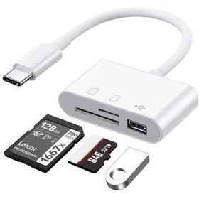 Resim Usb Type C To Sd Microsd Tf Kart Okuyucu Usb 3in1 Çevirici Dönüştürücü Adaptör 