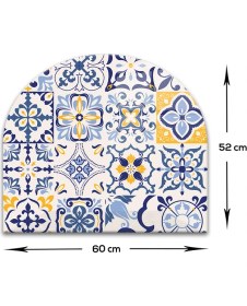 Resim Decorita Cam Ocak Arkası Koruyucu | Oval Şekilli | Mavi Çini Desen | 52CM x 60CM 
