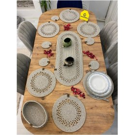 Resim Jütex Home Jüt Hasır Amerikan Servis Supla Runner Sepet ve Bardaklık 14 Lü 