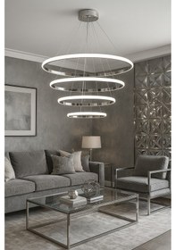 Resim 4'lü Çember Modern Sarkıt Led Avize - Kumandalı / Krom Krom 