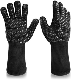 Resim 500 dereceye kadar ısıya dayanıklı fırın eldiveni, ekstra uzun fırın eldiveni, fırın eldiveni, sigara içenler, mangal, mangal için. 