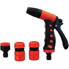 Resim FourForce Çok Fonksiyonlu Bahçe Hortum Başlığı Seti, Ayarlanabilir Sulama Tabancası, 3 Adet Bağlantı Aparatı, Siyah-Turuncu 
