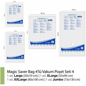 Resim Magic Saver Bag 4'Lü Vakumlu Poşet Seti 1 L+1 Xl+1 Xxl+1 Jumbo 