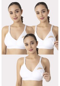Resim Çıkarılabilir Pedli Emzirme Sütyeni 3'lü Set Beyaz Pamuklu Göğüs Ucu Belli Etmez Beyaz 