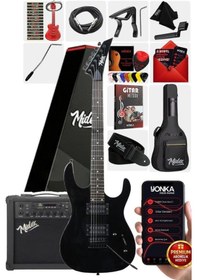 Resim Midex Crade-25amp Black Rosewood Super Strat Kasa Hh Yüksek Kaliteli 25w Amfili Elektro Gitar Seti Siyah 