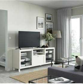 Resim Tv Sehpası, Beyaz-şeffaf Cam, 180x42x74 Cm, Hanvıken/sındvık, Çıt Çıt Raylı Beyaz 