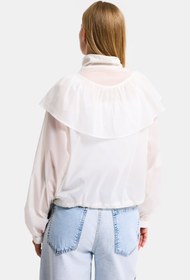 Resim Kadın Ekru w5 Oversize Yakalık Detaylı Özel Kumaş Tasarım Yağmurluk - Beyaz / M 