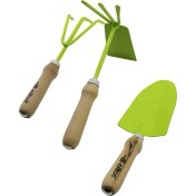 Resim Eltos EBS-003 3pcs Bahçe Hobi Seti Renkli Metal Çift Başlı Çapa - 3 Dişli Tırmık - Kürek Ahşap Saplı (5250) 