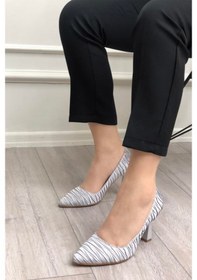 Resim Feles Kırışık Saten Stiletto Kadın Topuklu Ayakkabı GÜMÜŞ 