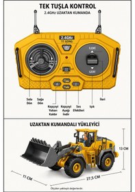Resim Işıklı Sesli Full Fonksiyon Metal Hareketli Kepçe 2.4ghz Uzaktan Kumandalı Loader 9 Kanal Sarı 