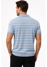 Resim Wear Vexel Erkek Triko Polo Yaka Fermuarlı Çizgili Tişört T-shirt Yazlık Şık - Bebek Mavisi Çok Renkli 