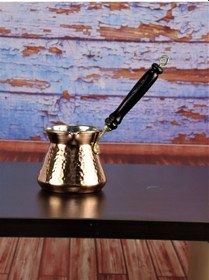 Resim Ahşap Sap Kalın Dövme Topak Bakır Cezve 500 Ml 