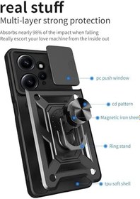 Resim m.tk moveteck Xiaomi Redmi Note 12 4G ile Uyumlu Kılıf, Kamera Korumalı, Sürgülü Yüzüklü, Armor Military Tank Kapak, Yeşil 