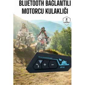 Resim Bucuks Mey Ithalat® Interkom Intercom Kask Kulaklık BT22 Bluetooth Motosiklet Kulaklık 5.0 Bluetooth 