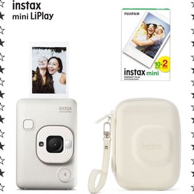 Resim Instax mini LiPlay Misty White Fotoğraf Makinesi 20'li Film ve Çanta Hediye Seti 