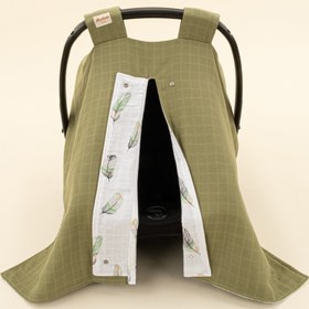 Resim Puset Örtüsü - Çift Taraflı - Koyu Fıstık Yeşili Muslin - Yeşil Tüy 