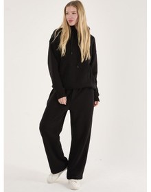 Resim X-1001 X-4008 Kapüşonlu Swaet Bel Lastikli Panton Üç İplik Şardonlu Takım Siyah 