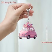 Resim Çantalar ve Araba Anahtarları için Şık Pembe Araba ve Çiçek Anahtarlık - Tatil Partileri İçin Mükemmel Hediye, 3D Değil, Düz 2D 