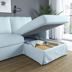 Resim IKEA Mavi Şık Kanepe - Uzanma Koltuklu 3'lü Kanepe 