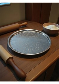 Resim Paslanmaz Çelik Delikli Pizza Fırın Tepsisi Lahmacun Fırın Tepsisi 32 Cm Çok Renkli 